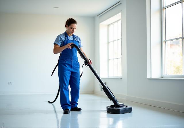 Personal de limpieza profesional trabajando en una obra recién terminada